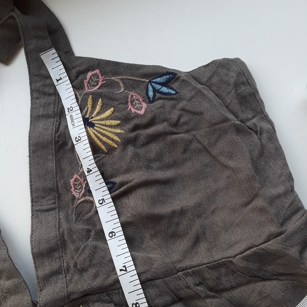 Olive Floral Embroidery Open Back Romper - Picture 4 of 4